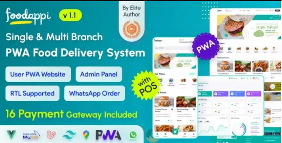 FoodAppi - PWA Food Delivery System and WhatsApp Menu Ordering with Admin Panel (POS) v1.0 Nulled.